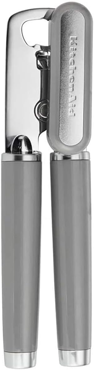 KitchenAid Classic Multifunction Can Opener and Bottle Opener Easy to Use, Razor Sharp Stainless Steel Cutting Wheel, Soft Ergonomic Handles, Gray