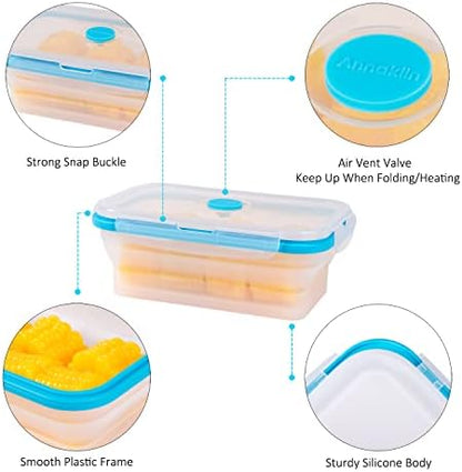 Collapsible Food Storage Containers with Airtight Lid & Vent, 27oz, Kitchen Stacking Silicone Collapsible Meal Prep Container Set for Leftover, Microwave Freezer Dishwasher Safe, Translucent, Set of 4