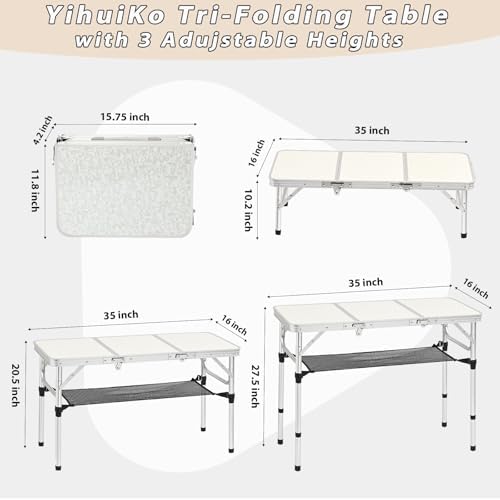 YihuiKo Folding Table with Storage Net, Lightweight Portable Picnic Table