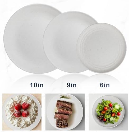 Wrova Wheat straw bowl and plate sets of 40 with cups for kids - Unbreakable plastic dinnerware sets service for 8 - Microwave and Dishwasher safe dish sets for kitchen and camping. White