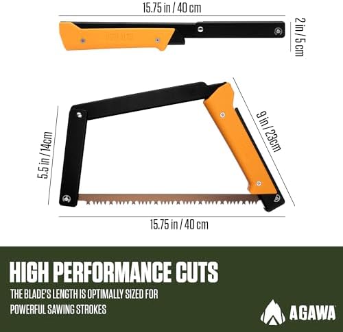 AGAWA - BOREAL15-15 Inch Folding Saw with All-Purpose Saw Blade - Camping Gear For Hiking, Fishing, Hunting, Bushcraft & Survival Kit (Black Frame/Yellow Handle)