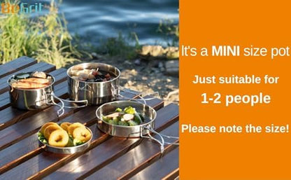 BeGrit Stainless Steel Camping Cookware Pot and Pan Set for Backpacking