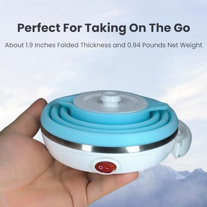 Travel Electric Kettle Small, Portable Travel Kettle Electric, Collpasible Electric Kettle, Food Grade Silicone Tea Kettle, Ultra-thin Foldable, Auto Shut off and Keep Warm, 110V 555ml (Blue)