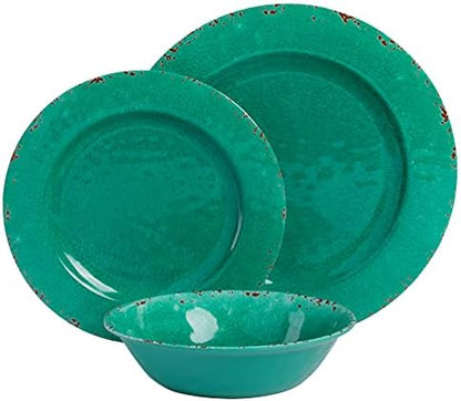 Gibson Home Mauna Melamine Dinnerware Set, Service for 4 (12pcs), Green