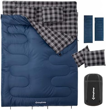 KingCamp Double Sleeping Bag for Adults, Queen Size 2 Person Sleeping Bag