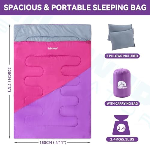 Double Sleeping Bag for Adults Kids, Lightweight 2 Person Sleeping Bag