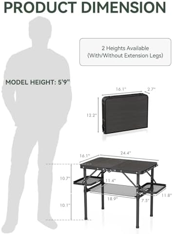 Titanker Folding Camping Table Small 2ft, Small Camp Table Portable with Side Racks & Storage Net, Folding Picnic Set, Portable Beach Table, Car Camping Essentials, Aluminum Light & Solid