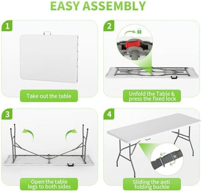 BestOffice | 6FT Folding Table | White | Portable Plastic Table