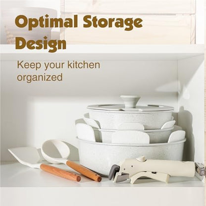 SENSARTE 24 Piece Nonstick Detachable Handle Pots and Pans Set White