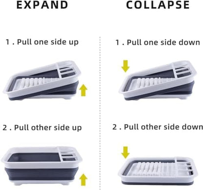 THANSTAR Collapsible Dish Drying Rack for RV Kitchen, Foldable Drainer Organizer for Kitchen Countertop, Space Saving Portable Dish Rack for Campers, Travel Trailer & Small Spaces, Easy Storage, Grey