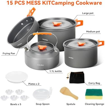 14pcs Camping Cookware Set, Portable Camping Utensil Accessory, CT604