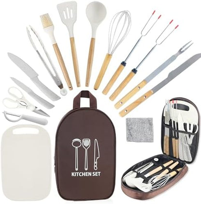 Camping Cooking Utensils Set, Silicone Cookware for Travel BBQ