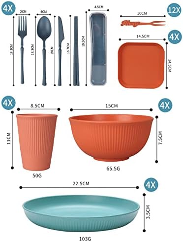 48 Pcs Dinnerware Sets, Unbreakable Plates and Bowls Sets, Reusable Dinnerware Sets for 4 People, Travel Camping Picnic Home Party Cutlery Set, Dishwasher Microwave Safe Dishes