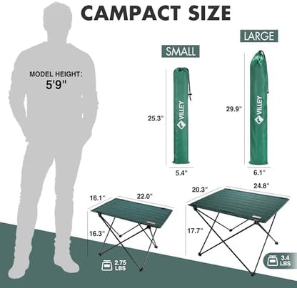 VILLEY Folding Camping Table, Portable Lightweight Table with Carry Bag