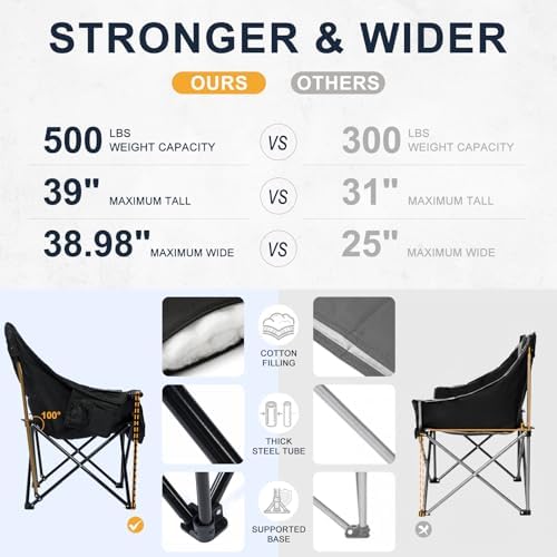 Oversized Camping Chairs for Adult - Heavy Duty Padded Portable Folding Chair XL Collapsible Camp Chair with Cup Holder Cooler Pockets for Outdoor Lawn Beach Sport Fishing Support 500LBS, Green Grey