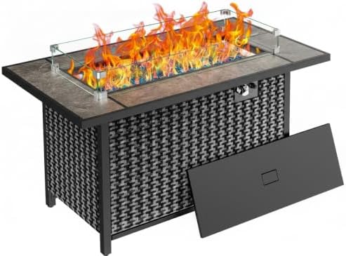 Ciays 43″ Fire Pit Table, with Ceramic Tabletop for Outside Patio & Party