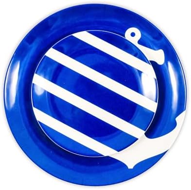Camco 12 Piece Melamine Dishware Set - Features Blue and White Nautical Design - Includes 4 Bowls, 4 Salad Plates, & $ Dinner Plates - Dishwasher Safe Dish Set (41951)