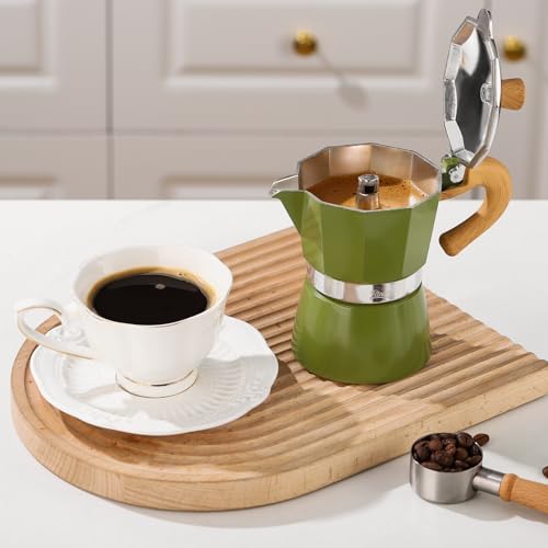 Bincoo Espresso Maker Stovetop - Small Camping Moka Pot 1-2 Espresso Cup/120ML,Stove Top Espresso Pot Italian Coffee Maker,Easy to Use (Green)