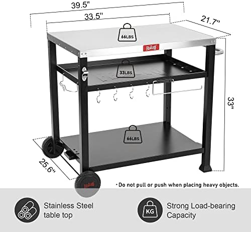 Feasto 3-Shelf Pizza Oven Table with Cover, 33.5" x 21.7", Black