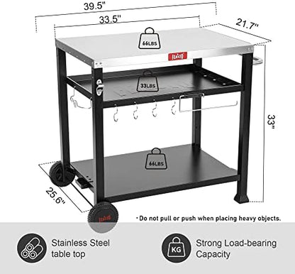 Feasto 3-Shelf Pizza Oven Table with Cover, 33.5" x 21.7", Black