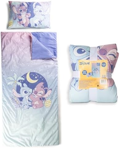Jay Franco Kids Slumber Bag and Pillow - 54 x 27 Inch Comfy Indoor Sleeping Bag for School and Sleepovers, 2 Piece Set, Multi - Lilo & Stitch