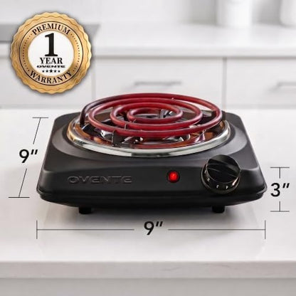 OVENTE Electric Hot Plate, 1000W Single Burner, 6-Inch Coil, Black BGC101B
