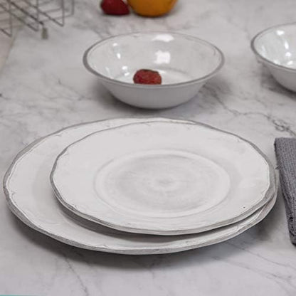 Melamine Dishes Dinnerware Sets - 12pcs Melamine Plate and Bowl Set White