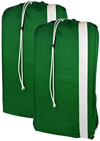 American Laundry Bags | Backpack with Shoulder Strap 2 piece set | Heavy Duty Clothes Holder | Travel Hamper for College Dorm | Portable Wash Bag | Green color | 30" x 40" size | Made in the USA