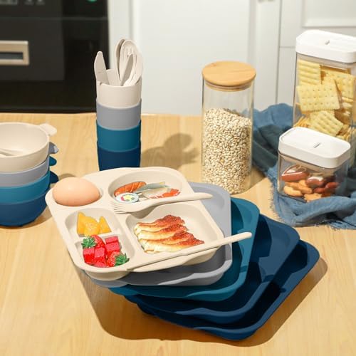 Honoson 24pcs Wheat Straw Dinnerware, Unbreakable, Dark Color