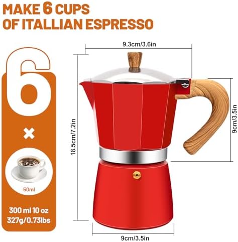 6 Cup Aluminum Espresso Stovetop Moka Pot Express Coffee Maker Percolator Italian Classic Mocha Coffee Machine for Italian and Cuban Cafe Brewing for Home & Camping 300ml 10oz