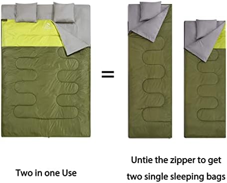 oaskys Double Sleeping Bag for Adults with 2 Pillows - Queen Size XL Waterproof Sleeping Bag for All Season Camping Hiking Backpacking 2 Person Sleeping Bags for Cold Weather & Warm