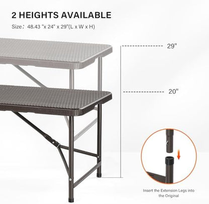 VINGLI 4 FT Plastic Folding Camping Table, Portable in/Outdoor Party Picnic Dining Desk,Garden Soccer Multipurpose Entertaining Activities, Brown