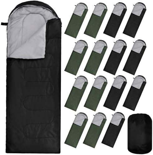 Tudomro 16 Pack Bulk Sleeping Bags for Adults, Lightweight Waterproof Camping Sleeping Bags with Compression Sack for Camping, Backpacking, Hiking, Travel, Emergency Use
