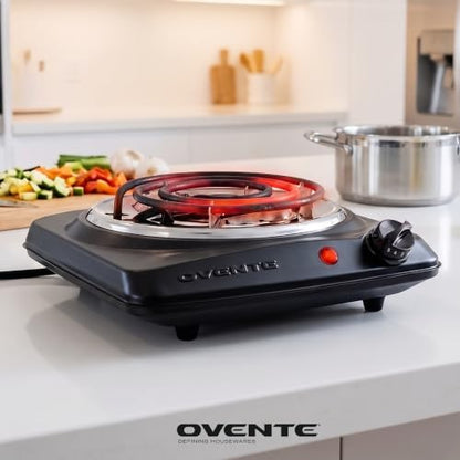 OVENTE Electric Hot Plate, 1000W Single Burner, 6-Inch Coil, Black BGC101B