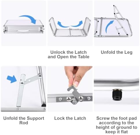 Moosinily Small Camping Table 4FT Folding Picnic Table Foldable Low Camp Table Portable Short Aluminum Outdoor Short Floor Beach BBQ Travel White 47.2×15.7 inch