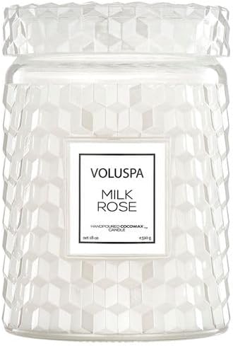 Voluspa Milk Rose, Large Candle Jar, 18 Ounce, 100 Hour Burn Time, Coconut Wax for Clean Burning, Handcrafted in The USA