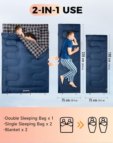 KingCamp Double Sleeping Bag for Adults, Queen Size 2 Person Sleeping Bag