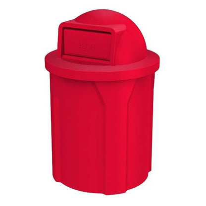 42 Gallon Circle 100% Recycled Plastic Heavy Duty Outdoor Commercial Trash Can with Push Open Dome Lid and Internal Liner - Great for Schools and Businesses - Red