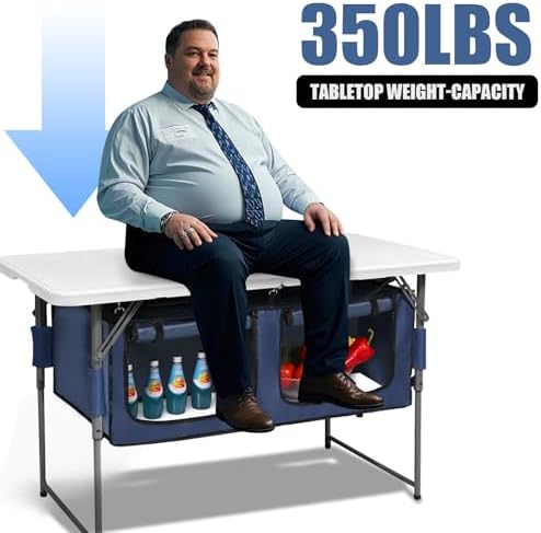 Camp Field 4ft Foldable Camping Table with Storage, Adjustable Height