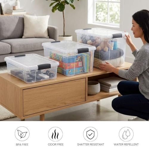 Superio 13.7 Quart Clear Plastic Storage Bin with Lid, Stackable Organizer Box, BPA-Free Storage Container for Home, Garage, School & Office, 6 Pack