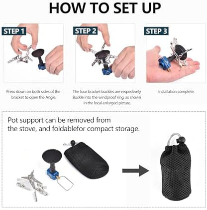 Widesea Camping Burner Stove 3300W Outdoor Gas Stove Small Backpacking Stoves Portable Bottletop Backpacking Stove Portable Tourist Survival Bushcraft Kitchen