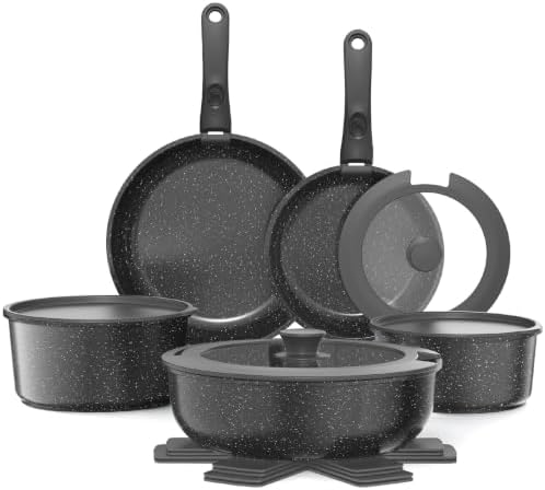 YASHE 15Pcs Nonstick Pots and Pans Set with Removable Handle, Oven Safe