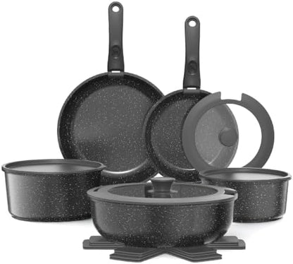 YASHE 15Pcs Nonstick Pots and Pans Set with Removable Handle, Oven Safe