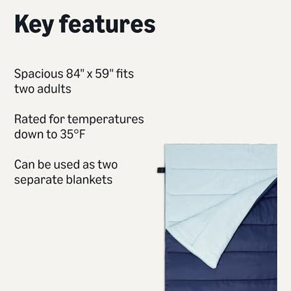 Amazon Basics Sleeping Bags for Adults, Camping Essentials, 3 Season Warm & Cool Weather