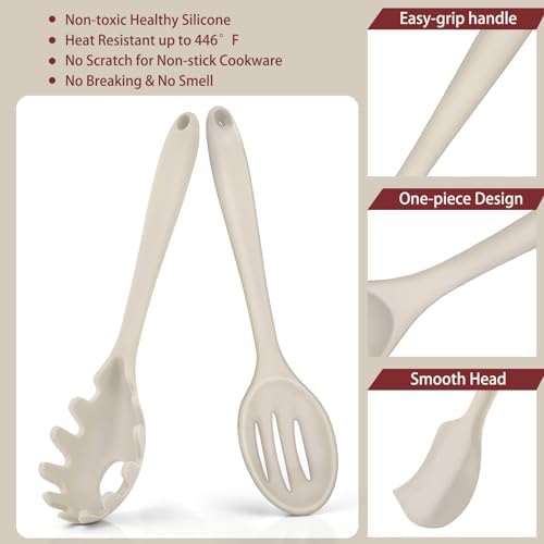 P&P CHEF Khaki Kitchen Utensils, Silicone Cooking Utensil Set of 7
