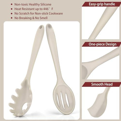 P&P CHEF Khaki Kitchen Utensils, Silicone Cooking Utensil Set of 7