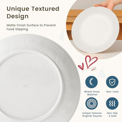 Homienly 40- Pieces Wheat Straw Dinnerware Set, Service for 8, Lightweight Roud Plates and Bowls Set, Unbreakable Dishes Set- Dinner Plates, Bowls, Cups,Microwave and Dishwasher Safe(White)