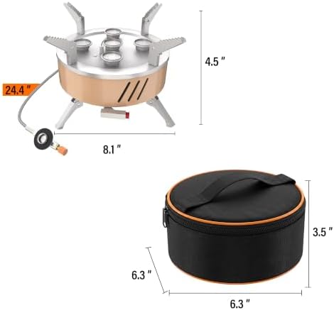 52500 BTU Portable Camping Stove 1 lb Propane Tank Adapter and Hose for Camping with 3 Fuel Connection Options, Piezo Ignition and Carry Bag for Outdoor Cooking