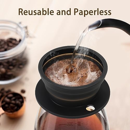 2-Packs Paperless Collapsible Travel Pour Over Coffee Maker with Metal Filter - Single Serve Camping Pour Over Coffee Maker Set - Travel Collapsible Pour Over Coffee Dripper kit (Black+Red)