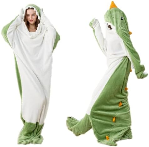 Wearable Dinosaur Blanket for Adults Hoodie Animal Sleeping Bags Soft Cozy Dinosaur Gifts(XXL fit for Height 5'9"-6'1")